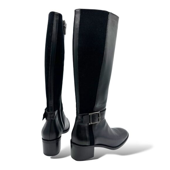 Aquatalia Womens 7.5 Black Leather Stretch Fabric Knee High Riding Boot 6.5 - Picture 4 of 14